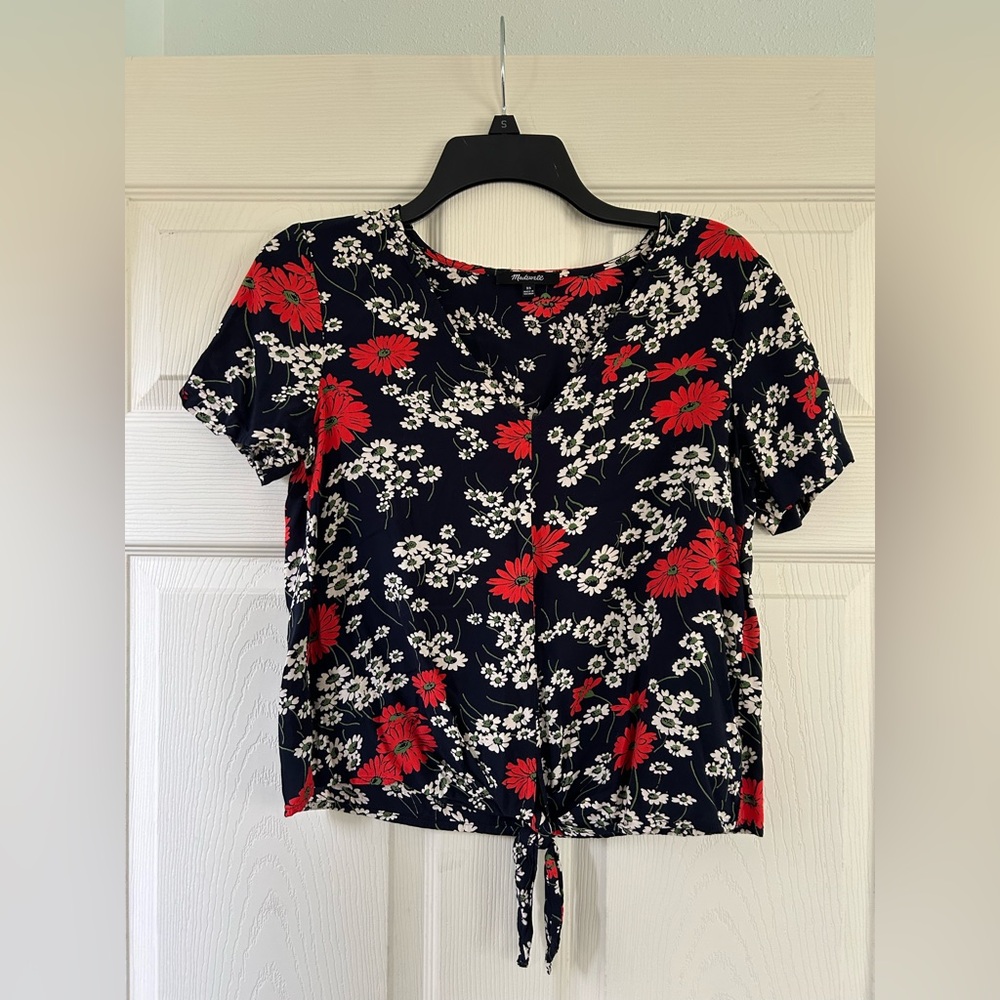 Madewell Red White & Blue Tie Front Top Women’s XS Novelty Hillside Daisies